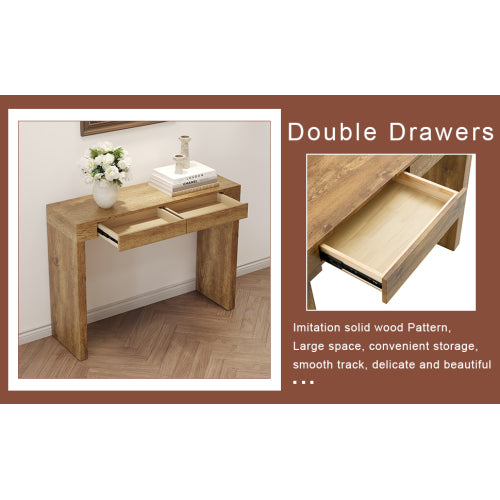 Elegant Natural Wood Grain Bar Table-50 Inches Long, a Practical Choice for Modern Homes.Wood Grain Texture Sticker,Equipped With Two Drawers.Serving As A Bar Table Or A Desk.