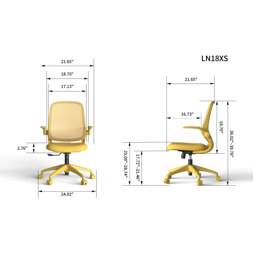 Ergonomic Color Office Chair 300lb (About 149.7kg), Home Office, Mesh Back, Integrated Molded Foam, Comfortable Sitting, Flipping Armrest, Fireproof, Rotating, Lifting Multifunctional Chair (Yellow)