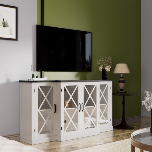 63 Inch Farmhouse Barn Door TV Stand with Adjustable Shelves Media Console for TVs Up To 73 Inch