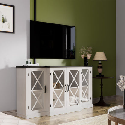 63 Inch Farmhouse Barn Door TV Stand with Adjustable Shelves Media Console for TVs Up To 73 Inch