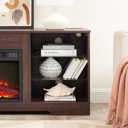 58 Inch Black Electric Fireplace TV Cabinet Bluetooth APP Controlled RGB LED Light Media Stand with Charging Ports for 62 Inch TV