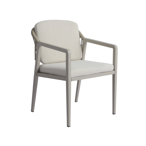 Outdoor Dining Chair Set of 2, Wicker Rattan Woven Patio Chairs, Outdoor Armchair Seating for Patio Backyard Poolside Balcony, Waterproof seat and cushion, Grey+Beige