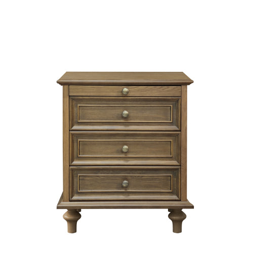 Farmhouse Nightstands with 4 Drawer,Wood Storage End Table with Hidden Pull-Out Shelf, Large Side Table with 4 Solid Wood Feet and Metal Handle,Easy Assembly,Light Brown