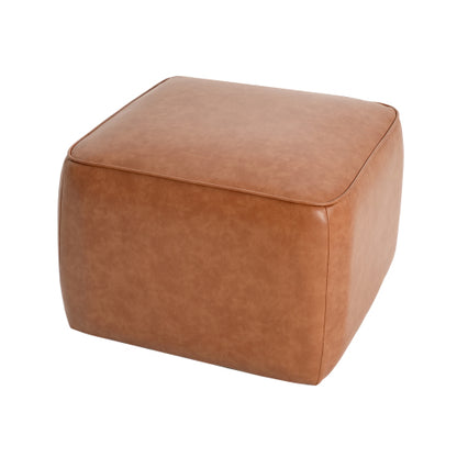 Tan PU Leather Square Ottoman with Foam Cushion and Modern Design