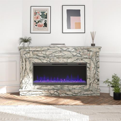 Waverly Wide Mantel with Linear Electric Fireplace & Crystal Ember Bed