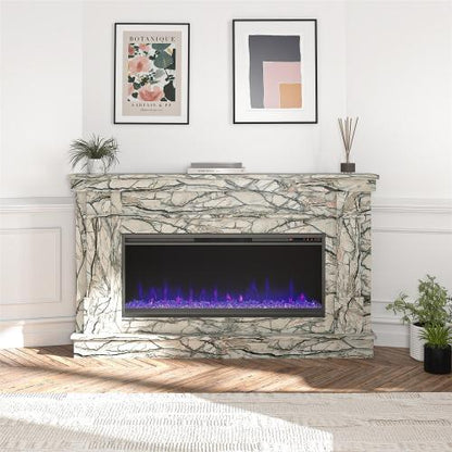 Waverly Wide Mantel with Linear Electric Fireplace & Crystal Ember Bed
