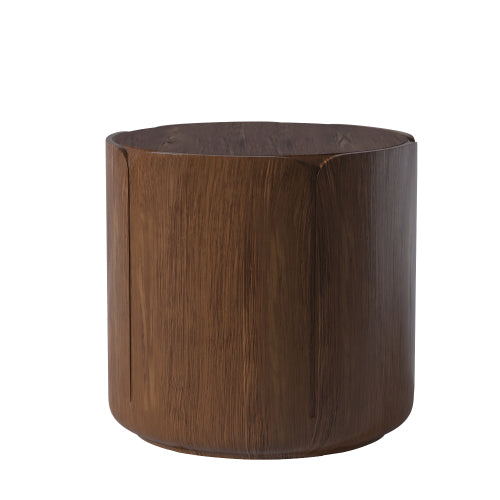 19.29"H Round Outdoor Indoor Side Table, Modern Wood Grain Patio Garden Stool, Sturdy MGO (Magnesium Oxide) Waterproof, No-Assembly Table for Patio, Garden, Backyard, Living Room (Brown)