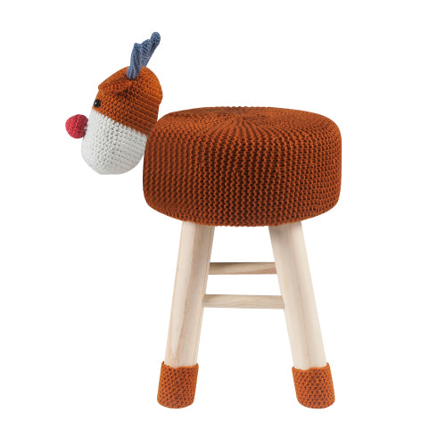 Deer Ottoman Stool Cute Animal Foot Stool Kids Seat with Solid Wood Legs