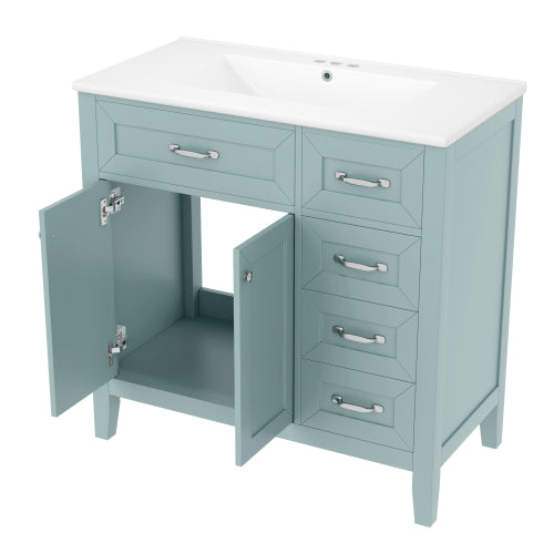 36" Bathroom Vanity with Sink Combo, Green Bathroom Cabinet with Drawers, Solid Frame and MDF Board