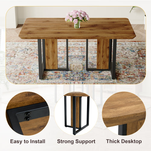 Wood Grain MDF Dining Table with Metal Frame