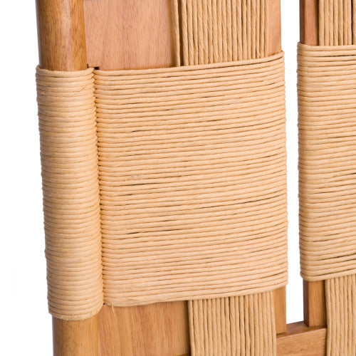 Paper Rope Back Rubberwood Dining Chairs with Linen Seats, Set of 2, Beige/Natural