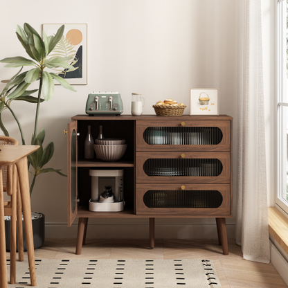 Accent Cabinet with 3 Drawers and Door, Wooden Storage Cabinet with Shelves, Sideboard for Living Room, Entryway, Natural