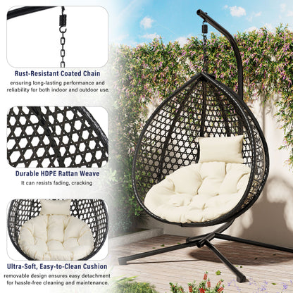 U_STYLE Sturdy Hammock Chair with Stand, Durable Hanging Egg Chair with Rattan Weaving