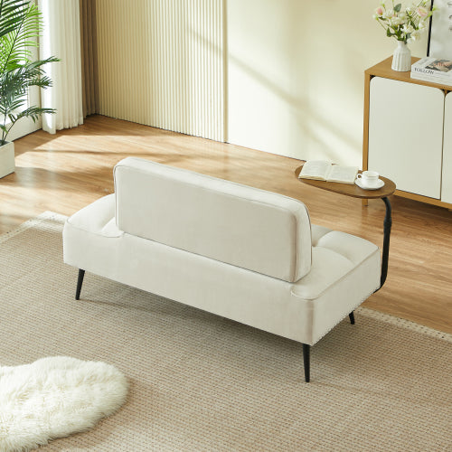 54-Inch Modern Velvet 2-Seater Sofa with Built-In 360 degree  Rotating Side Table