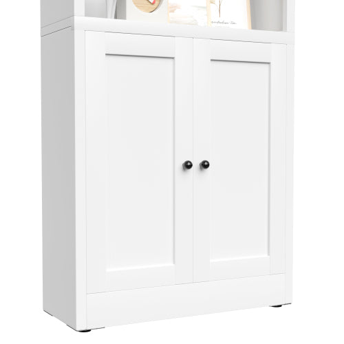 71 Inch Tall 5 Tier Metal Bookshelf With Closed Door Adjustable Storage Cabinet