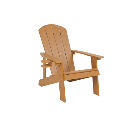 Lounge chair teak color, suitable for all seasons: Outdoor lounge chair, made of sturdy HIPS material, equipped with 304 stainless steel accessories.