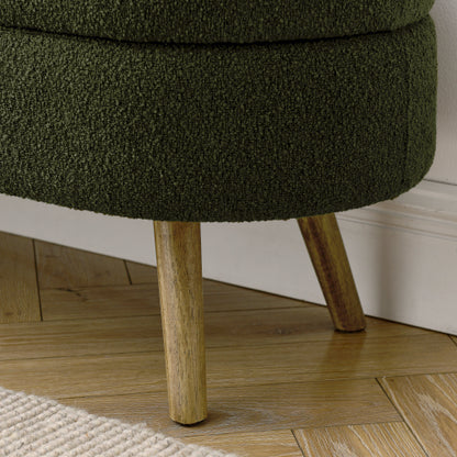 Ottoman Oval Storage Bench,Rubber Wood Legs, Green(43.5inch x16inch x16inch )
