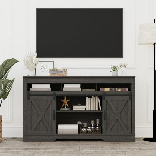 Farmhouse 58 inch TV Stand with Sliding Barn Door and Storage Cabinets