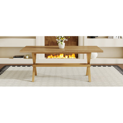 Light Wood Grain MDF Dining Table with X-Shaped Metal Bracket