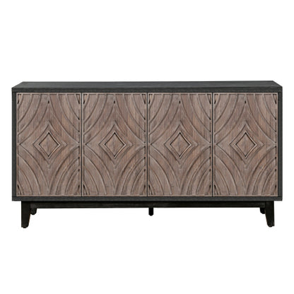 60 Inch American Country Retro Sideboard Four Convex Pattern Door Solid Wood Household Living Room Entrance Storage Cabinet