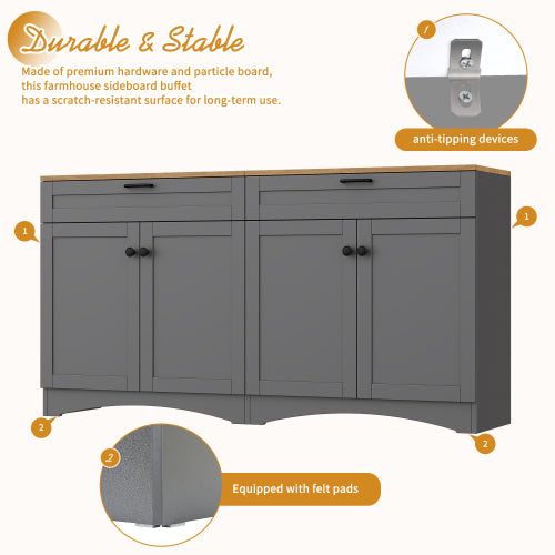 Grey Farmhouse Multi-functional TV Console With Drawers Adjustable Storage Sideboard