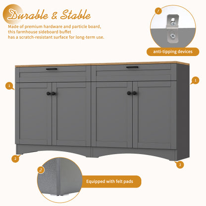 Grey Farmhouse Multi-functional TV Console With Drawers Adjustable Storage Sideboard