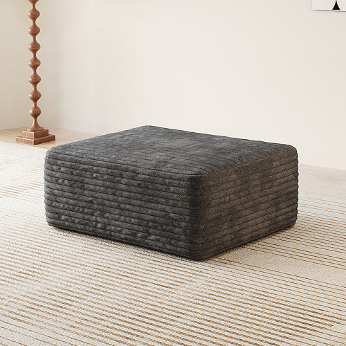 Dark Grey Plush Corduroy Sofa Ottoman with Compressed Packaging