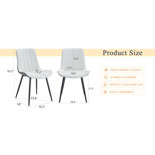 Set of 4 White & Dark Gray Spliced PU Dining Chairs, Integrated Seat & Backrest, Cross Metal Leg Structure with Anti-Slip Feet