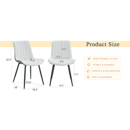 Set of 4 White & Dark Gray Spliced PU Dining Chairs, Integrated Seat & Backrest, Cross Metal Leg Structure with Anti-Slip Feet