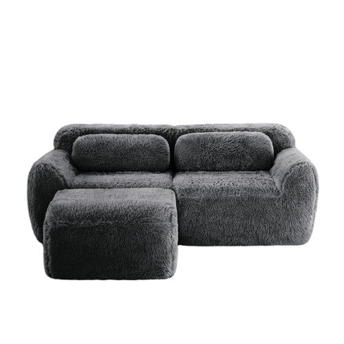 Dark-Grey L-Shaped Boneless Plush-Fabric Modular Sofa with Chaise & Throw Pillows No-Assembly