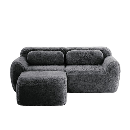 Dark-Grey L-Shaped Boneless Plush-Fabric Modular Sofa with Chaise & Throw Pillows No-Assembly