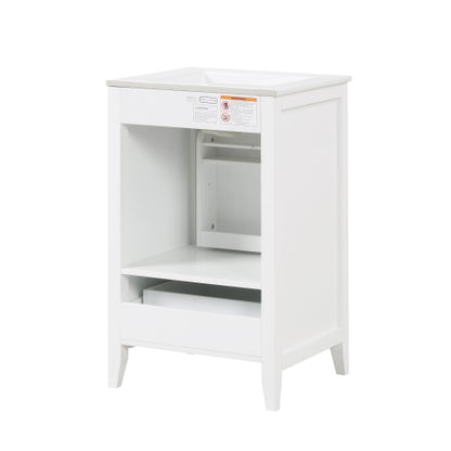 20" Bathroom Vanity with Sink, Bathroom Cabinet with Soft Closing Door, Storage Rack and A Drawer, White