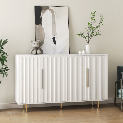 White Fluted Panel Sideboard Buffet Cabinet Adjustable Shelf Home Accent Storage Cabinet