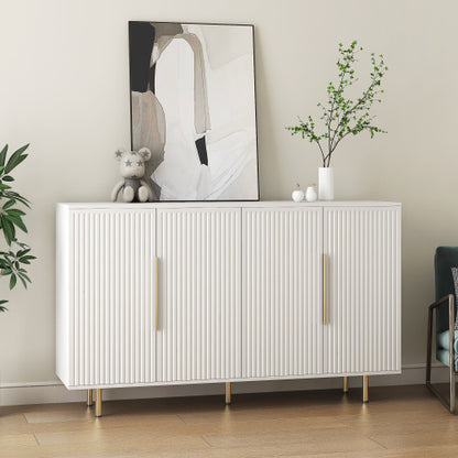 White Fluted Panel Sideboard Buffet Cabinet Adjustable Shelf Home Accent Storage Cabinet