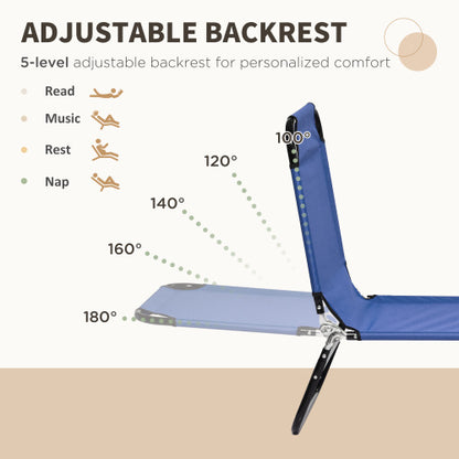 Outsunny 2 Piece Folding Chaise Lounge Pool Chairs, Outdoor Sun Tanning Chairs with 5-Level Reclining Back, Steel Frame for Beach, Yard, Patio, Blue