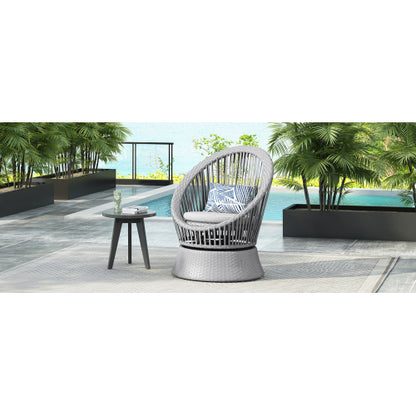 26.7" Modern Silver Swivel Wicker Lounge Chair with xianRattan and Iron Frame,