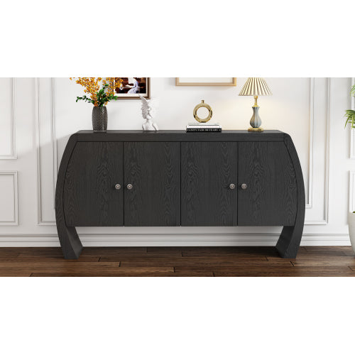 Four-Door Ash Veneer Storage Cabinet with Curved Legs, Perfectly Suited for Hallways, Entrances, and Living Rooms
