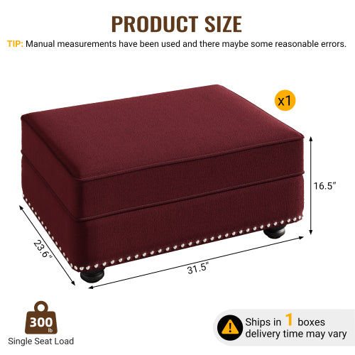 Burgundy Modular Velvet Ottoman, Matching Sofa Footstool, 31.5 inchx23.6 inchx16.5 inch, 300 LBS Capacity for Apartment & Living Room