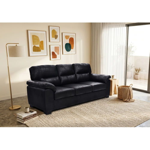 81 inch  Black 3-Seater Retro Foil-Fabric Sofa,Padded Armrests,Black Triangle Legs