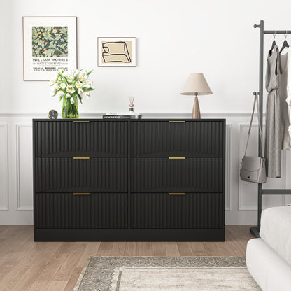 Modern 6-Drawer Dresser, Chest of Drawers for Bedroom, Living Room, Hallway, and Entryway - Large Storage Cabinet, Black,Drawer panel with wavy patterns