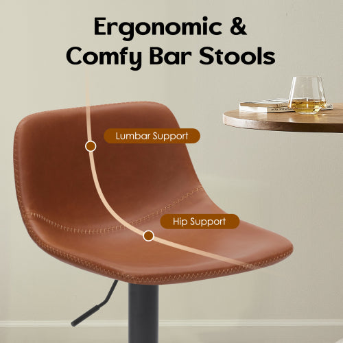 Adjustable Bar Stools Set of 2, Mid Century Modern Swivel Bar Stools, Industrial Bar Height Stools With Back Support Counter Height Bar Chairs Pu Leather Bar Stool for Kitchen Island Rustic Barstools