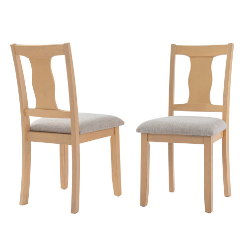 Dining Chairs Set of 4, Mid-Century Modern, Natural Rubberwood, Beige Padded Seats