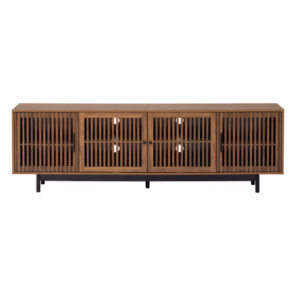 78.7 inch Walnut Slatted Door TV Stand Solid Rubber Wood Leg Media Console Holds 85 inch TV