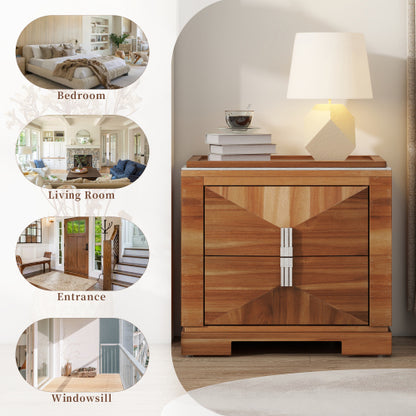 Mid-Century Modern Nightstand, 2 Drawers Wide Sofa Side Table,Wood Diamond Shaped End Table with Storage,Closet with Heavy Duty Base,Small Bedside Table for Bedroom,Living Room,Entrance, Light Brown