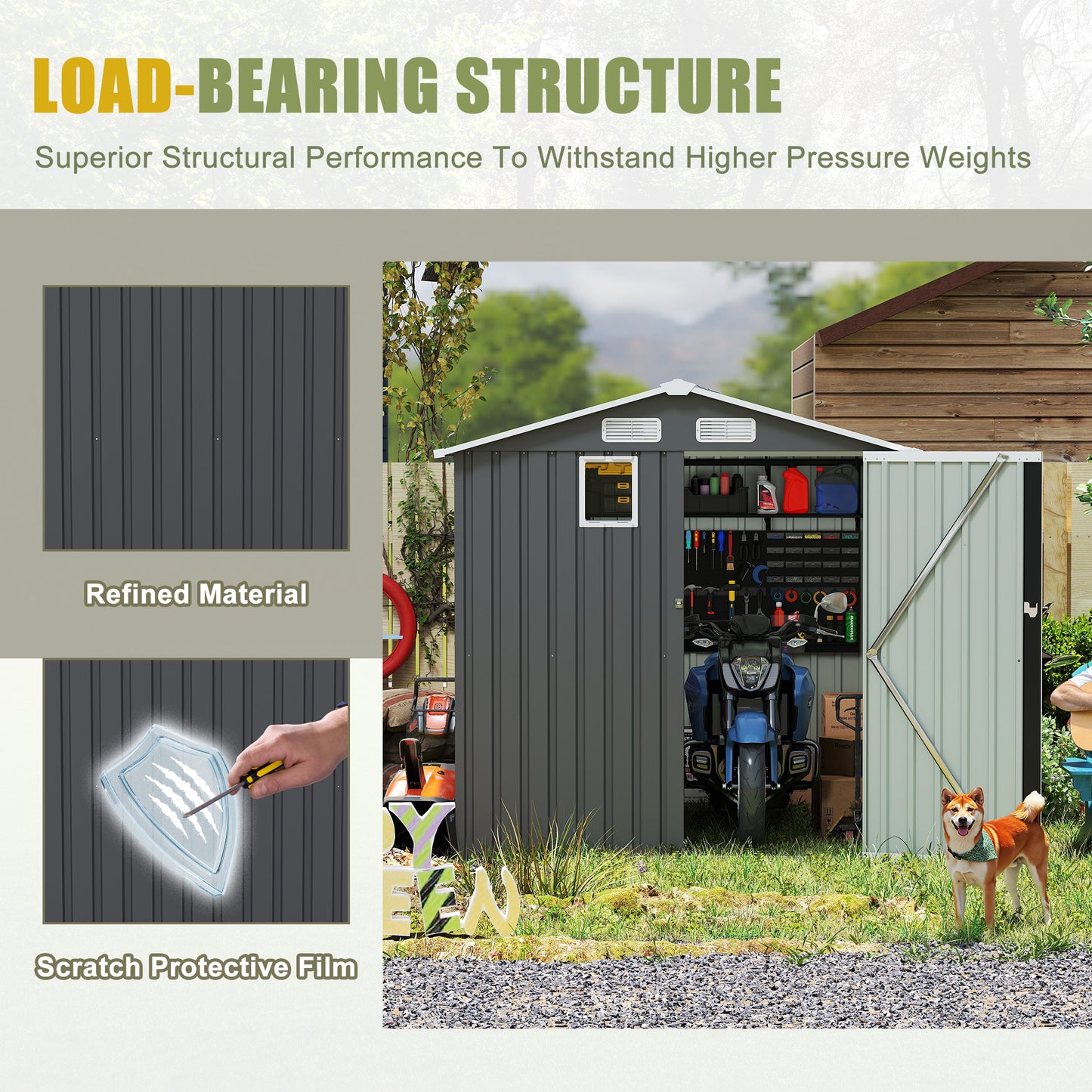 6x8FT Outdoor Steel Storage Shed with Clear Window, Lockable Doors, Compact Metal Tool Shed for Garden, Backyard, Patio, Utility, and Bike Storage,dark gray