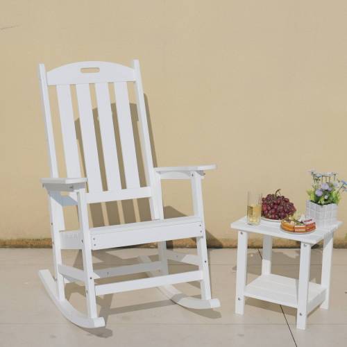 Rocking chair white color, suitable for all seasons: Outdoor lounge chair, made of sturdy HIPS material
