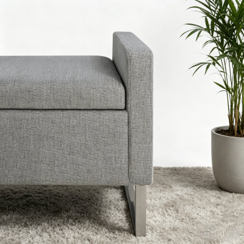 47" Ottoman with Storage,Upholstered Entryway Bench for Bedroom and Living Room,End of Bed Bench with Metal Base, Grey. Modern style