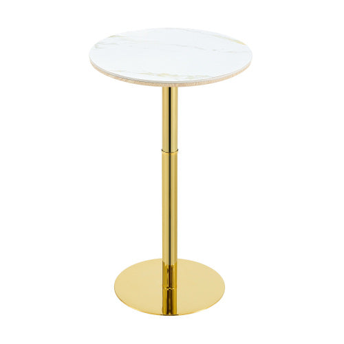 Rock slab circular tabletop non adjustable (39.5 inches high) bar table, bar table with gold legs and base (white+gold)