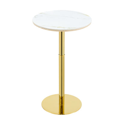Rock slab circular tabletop non adjustable (39.5 inches high) bar table, bar table with gold legs and base (white+gold)