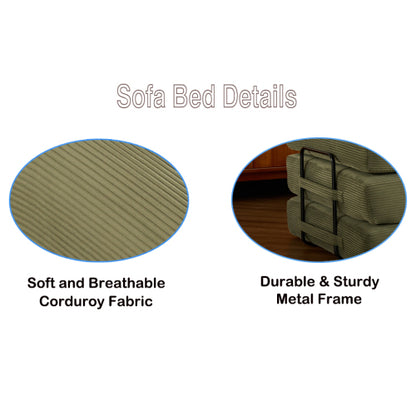 Green Corduroy Convertible Sleeper Sofa Bed with Cylindrical Pillow